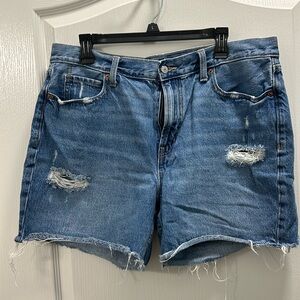 Old Navy O.G. Straight Medium Dark Wash Jean Short High Rise Zipper Fly Women 14